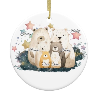 Personalized Names & Bears Family Christmas Tree Ornament, Ceramic Hanging Ornament, Festive Holiday Decor, Christmas Gift for Mom/Grandma/Family