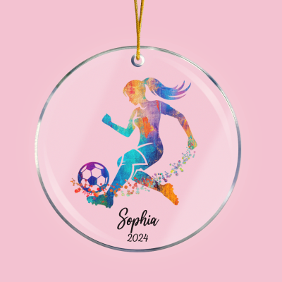 Custom Name Year Watercolor Football Silhouette Christmas Ornament, Acrylic Holiday Tree Hanging Decor, Christmas Gift for Football Lovers/Player/Team