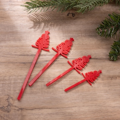 Custom Name Christmas Tree Cocktail Drink Stirrers, Set of 4, Banquet Party Bar Stir Sticks Drink Mixers, Christmas Decors, Gifts for Family/Friends