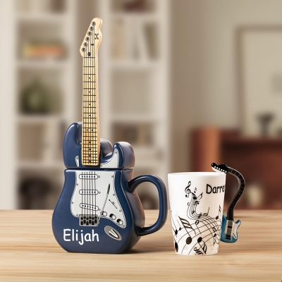 Custom Name Guitar Shaped Mug, Guitar Handled Mug, 8.5oz/15oz Ceramic Mug for Coffee, Home Decor, Gift for Music Lovers/Guitar Enthusiasts/Guitarists