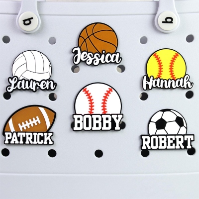 Personalized Sports Theme Name Bag Charm, Sports Bag Charm, Custom Bag Charm, Name Plate for Bag, Sports Player Name Charm