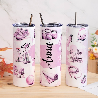 Personalized Motivation Tumbler, Stainless Steel 20oz Travel Incentive Mug with Straw and Lid, Portable Workout Cup, Birthday Gift for Family/Friends