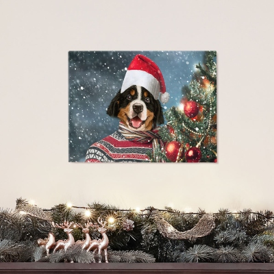 Personalized Portrait Christmas Pet Print, Holiday Santa Pet Unframed Canvas Wall Art, Picture Poster, Home Decoration, Christmas Gift for Pet Lovers