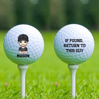 Personalized Cartoon Character Golf Ball with Name, If Found Return to This Guy Golf Practice Accessories, Father's Day/Birthday Gift for Golf Lovers