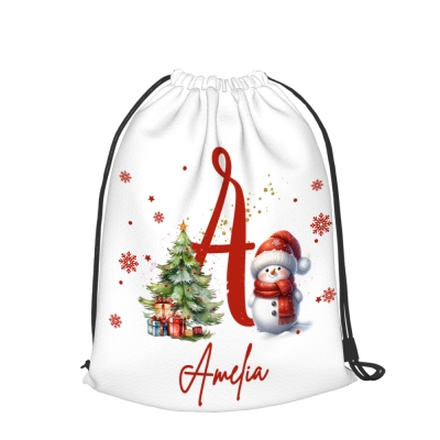 Personalized Name & Initial Christmas Gift Bag, Snowman Santa Sack with Drawstring, Xmas Party Favor, Christmas Gift for Family/Kids/Boys/Girls