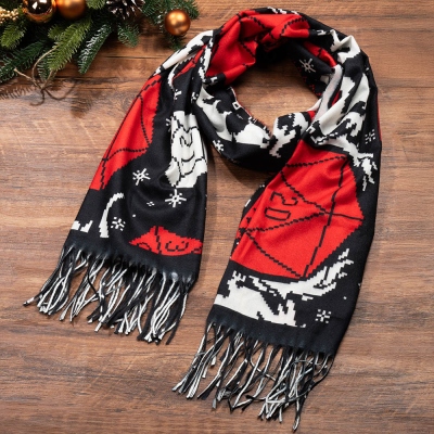 Pixel Style Monster Dragon Christmas Scarf Muffler, Dragon Scarf, Christmas Neck Scarf, Monster DND Scarf, Dice Scarf, D20 Dice Scarf, Christmas Gift