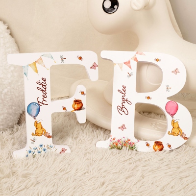 Personalized Freestanding Classic Winnie the Pooh Letter Plaque with Name, Nursery Decor, Birthday/Baby Shower Gift for Newborns/Toddlers/Kids