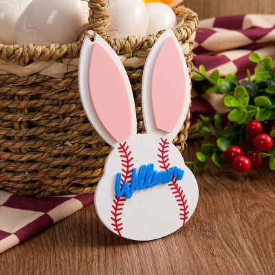 Personalized Name Sports Easter Bunny Basket Tag, Acrylic Easter Bunny Ear Name Tag, Easter Gift Tag Basket Filler, Easter Gift for Sports Lovers/Kids