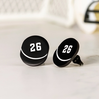 Personalized Hockey Puck Earrings with Numbers, Puck Pendant Sport Jewelry, Birthday/Appreciation Gift for Ice Hockey Players/Lovers/Coaches/Mom