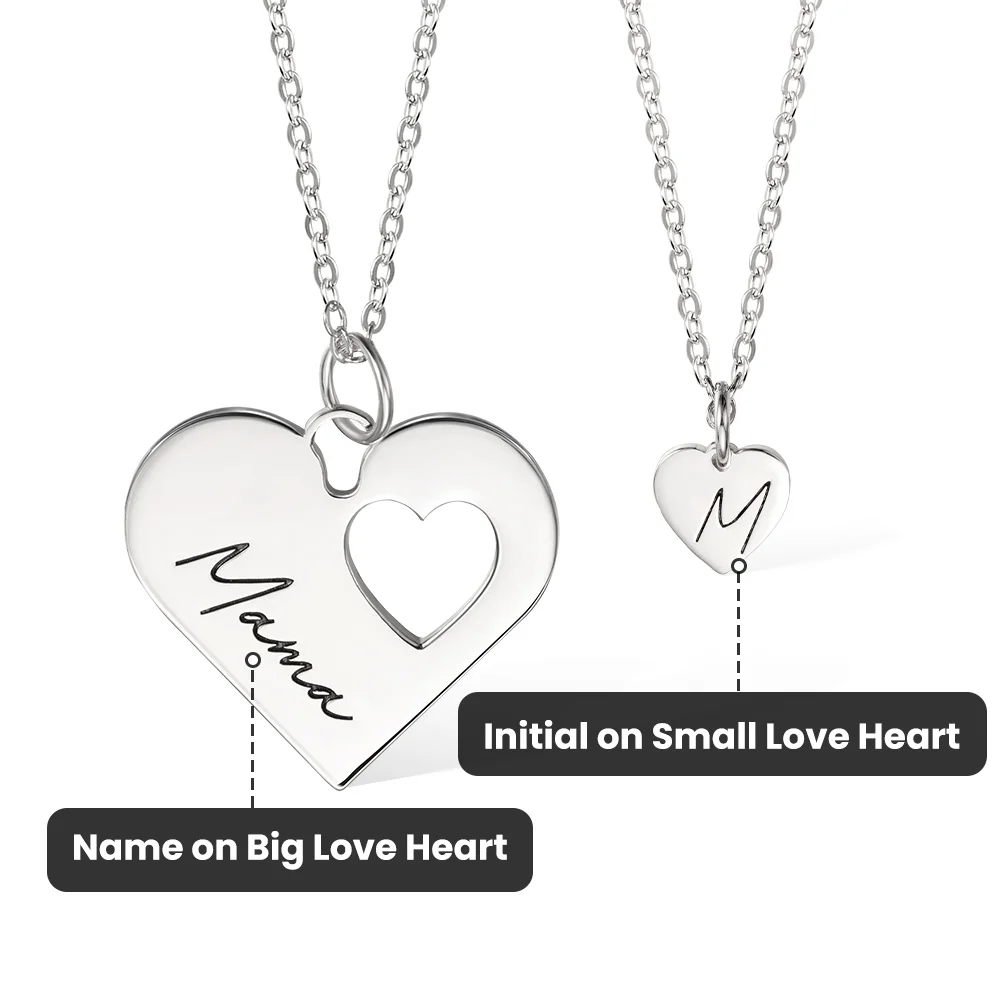 Personalized Mommy and Me Heart Necklace Set, Set Of 2, Mother & Daughter Necklace, Mommy Necklace, Matching Necklace, Mother's Day Gift for Mom