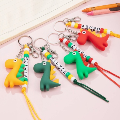 Personalized Name Colorful Cartoon Dinosaur Beads Keychain, Dinosaur Party Favor for Kid, Birthday/Back to School Gift for Boy/Girl/Dinosaur Lover