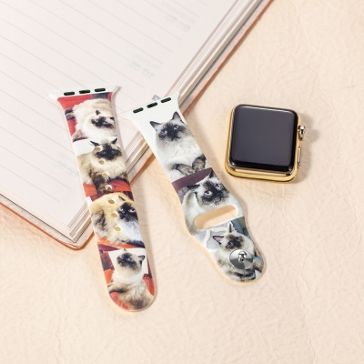 Personalized Pet Photos Watch Band for Apple Watch, Multiple Pet Pictures UV Printed Silicone Watch Band, Custom Sports Band, Gift for Pet Lovers