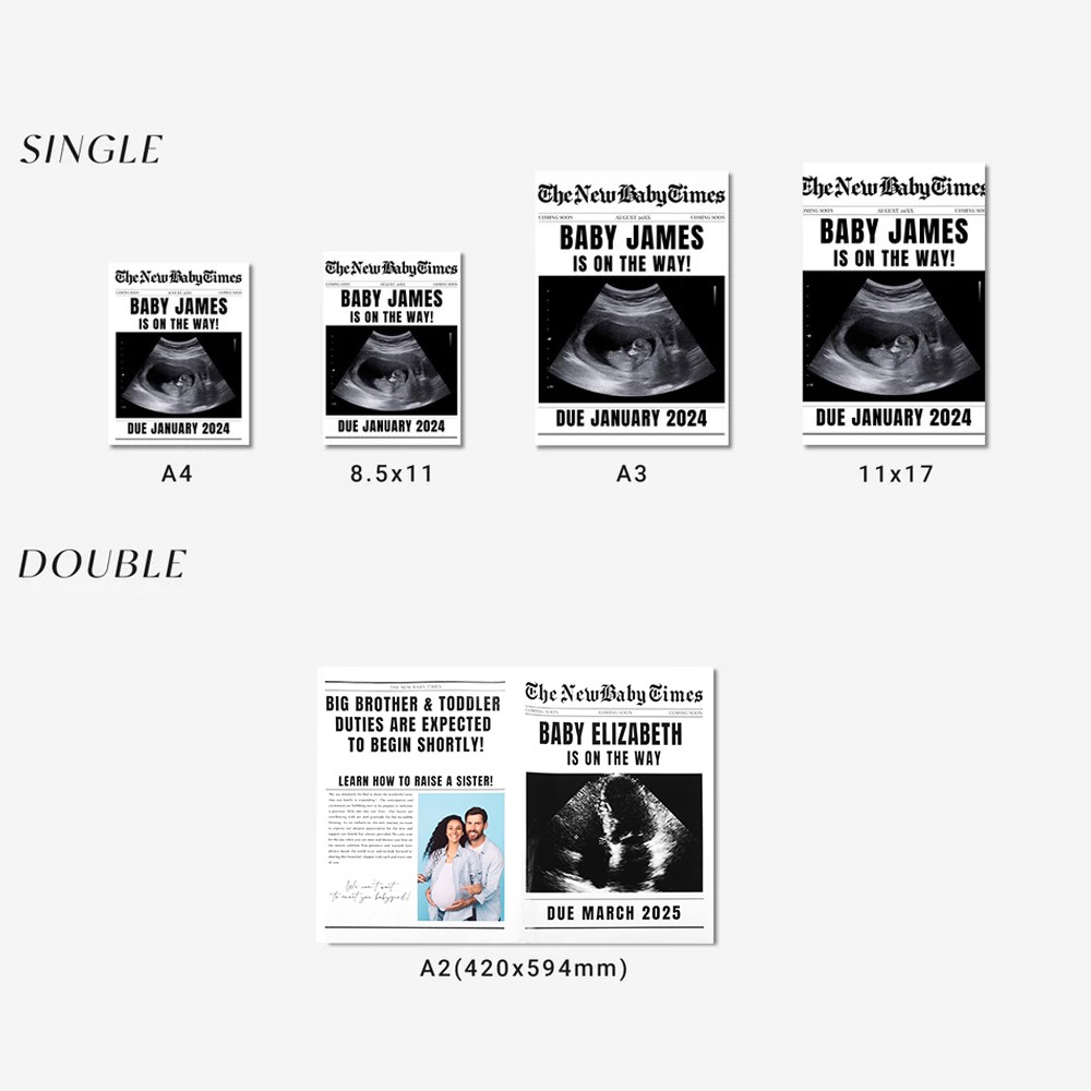 New Baby Announcement Newspaper, Baby On the Way Pregnancy Reveal, Large Custom Newspaper Template for Baby Shower