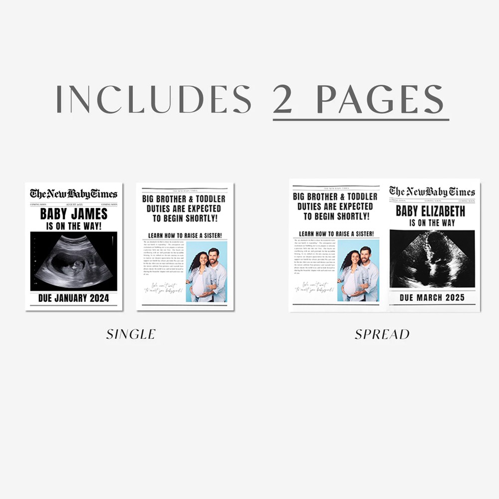 New Baby Announcement Newspaper, Baby On the Way Pregnancy Reveal, Large Custom Newspaper Template for Baby Shower