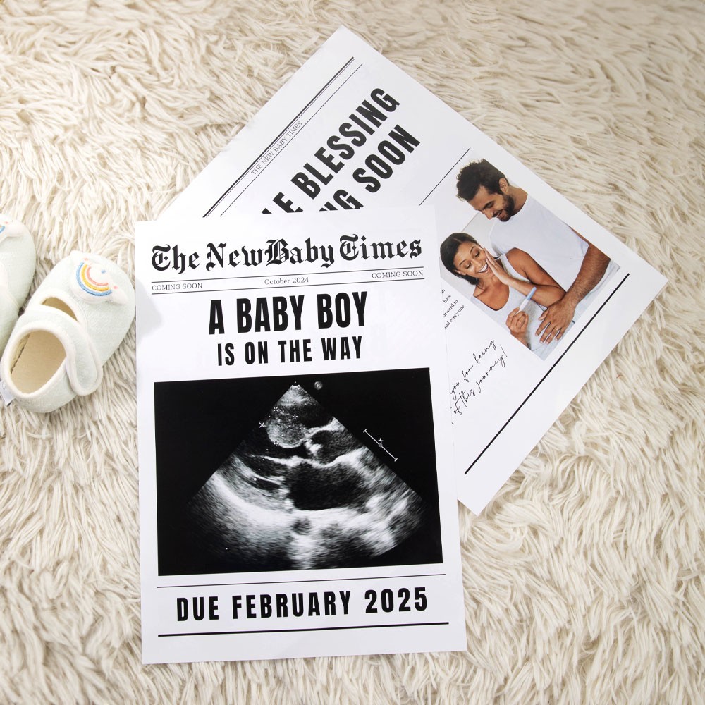 New Baby Announcement Newspaper, Baby On the Way Pregnancy Reveal, Large Custom Newspaper Template for Baby Shower