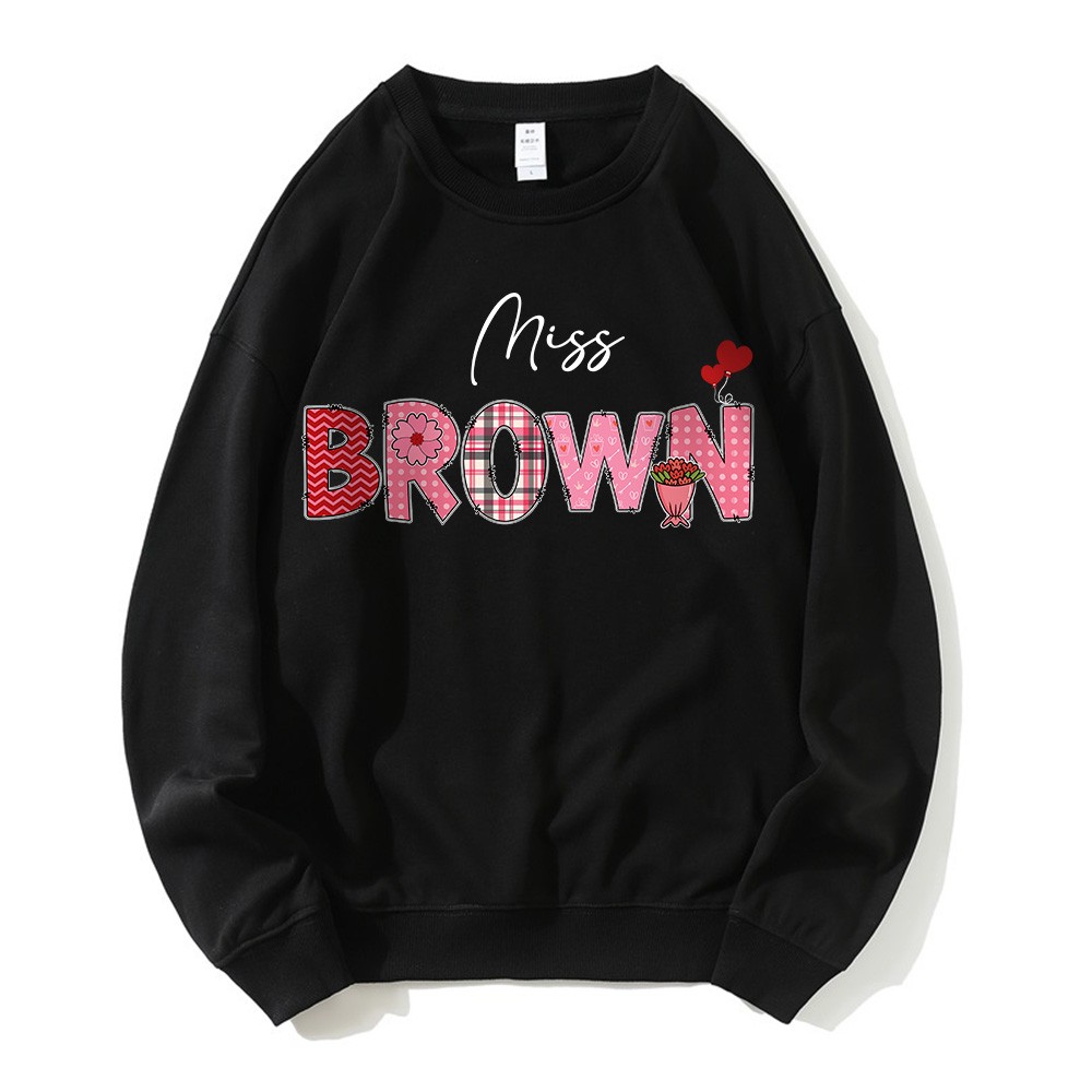 Customizable Name Teacher Valentine's Day T-Shirt and Sweatshirt, Personalized Love Heart Design Apparel for Educators, Cozy Gift for Teachers