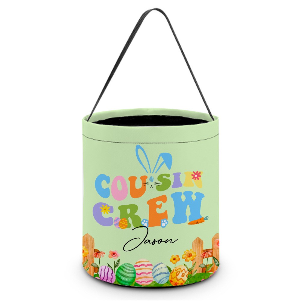 Personalized Cousin Crew Easter Basket Custom Name, Multicolor Handled Storage Basket for Easter Gifts, Family and Kids