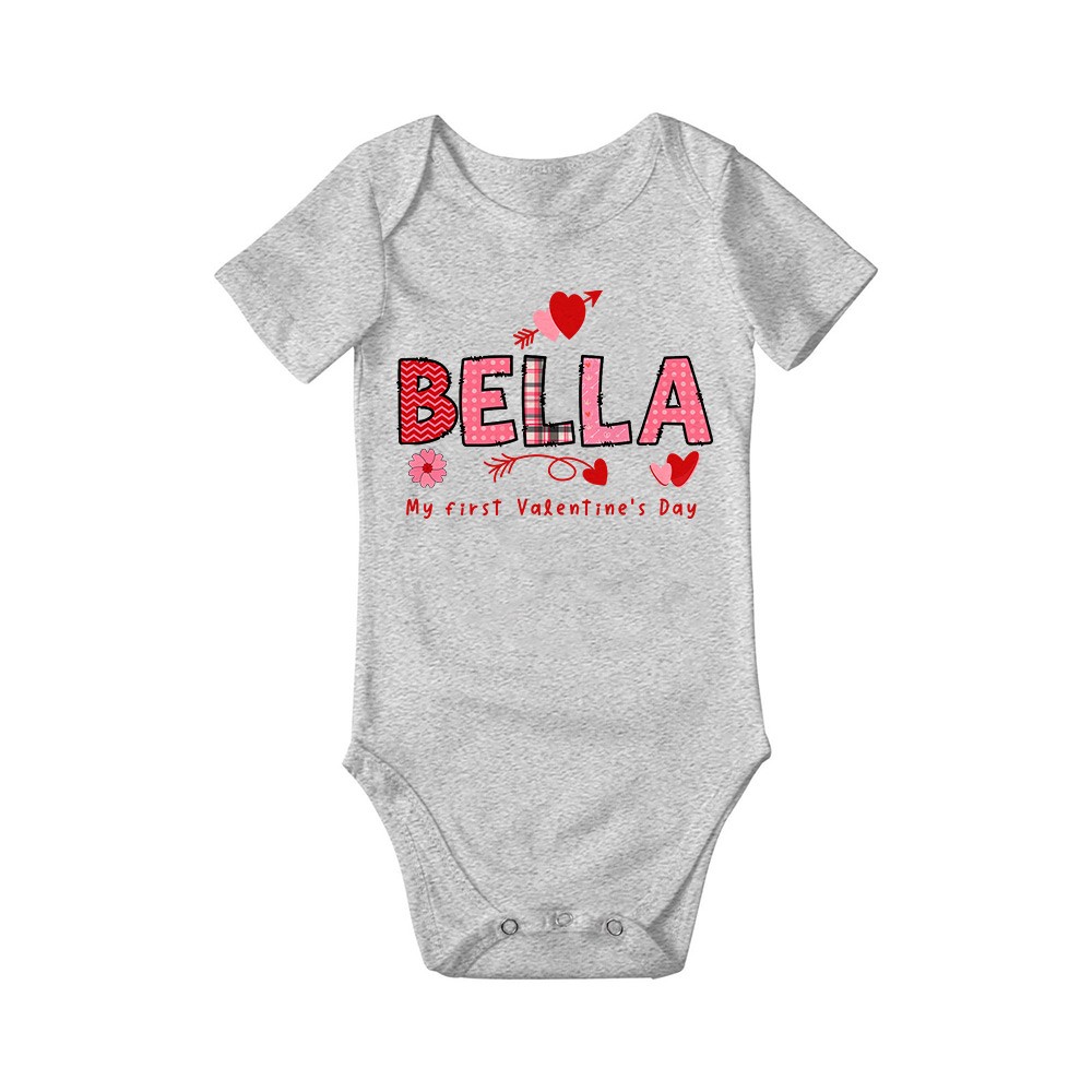 Personalized First Valentine's Day Long Short Sleeve Cotton Baby Onesie with Name, Cute Valentine's Day Gift for Newborn Infant Baby