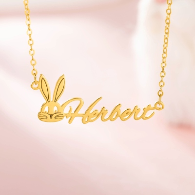 Personalized Name Easter Bunny Necklace, Rabbit Nameplate Necklace, Sterling Silver 925 Minimalist Jewelry, Easter Gift for Her/Mom/Women/Girls