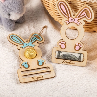 Personalized Name Easter Bunny Money, Wooden Cash & Chocolate Envelope, Easter Basket Filler, Easter Party Favor, Easter Gift for Kids/Boys/Girls