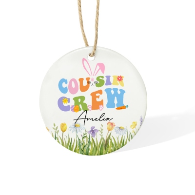 Personalized Cousin Crew Easter Ceramic Ornament Custom Name, Multicolor Easter Hanging Decoration for Family, Gift for Kids and Relatives