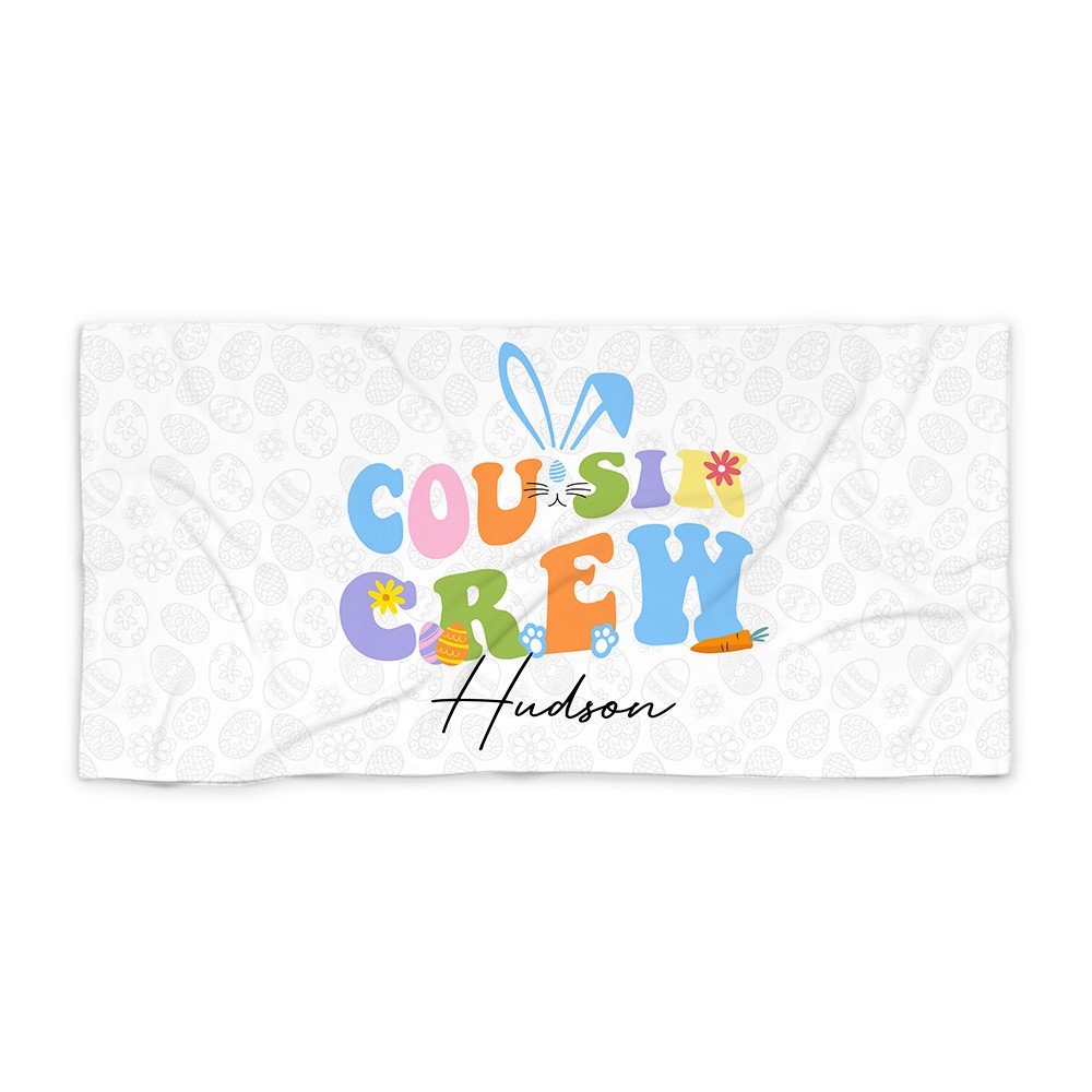 Personalized Cousin Crew Easter Beach Towel Custom Name, Multicolor Towel for Family and Kids