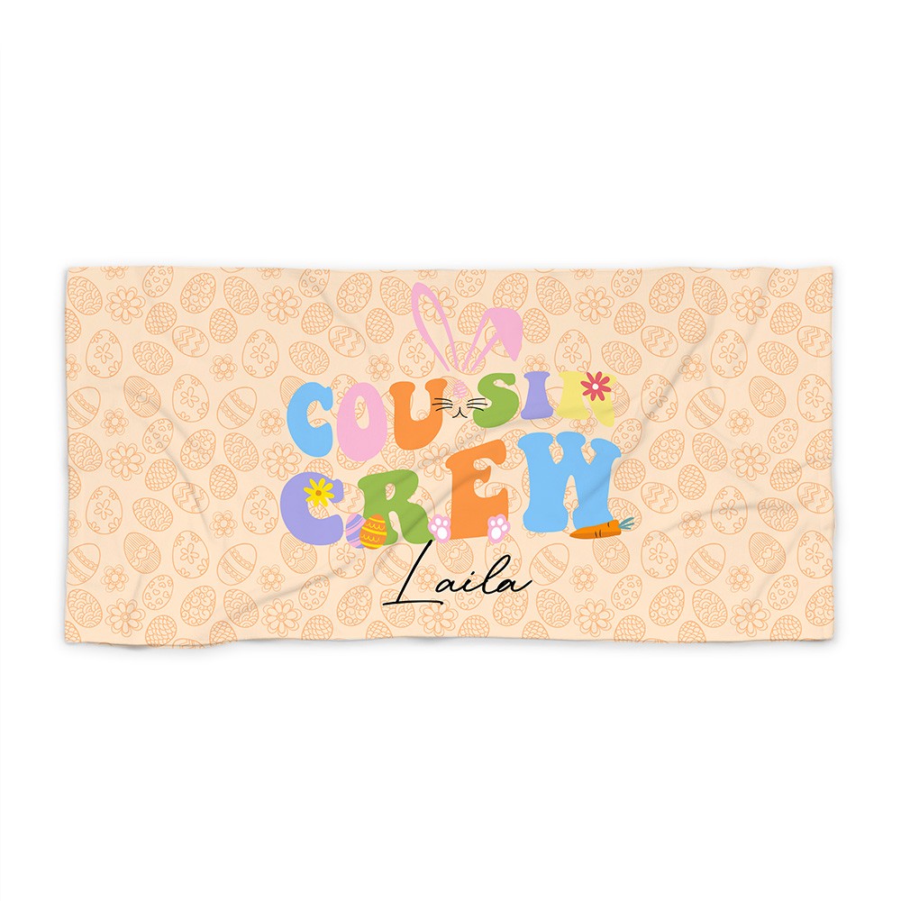 Personalized Cousin Crew Easter Beach Towel Custom Name, Multicolor Towel for Family and Kids