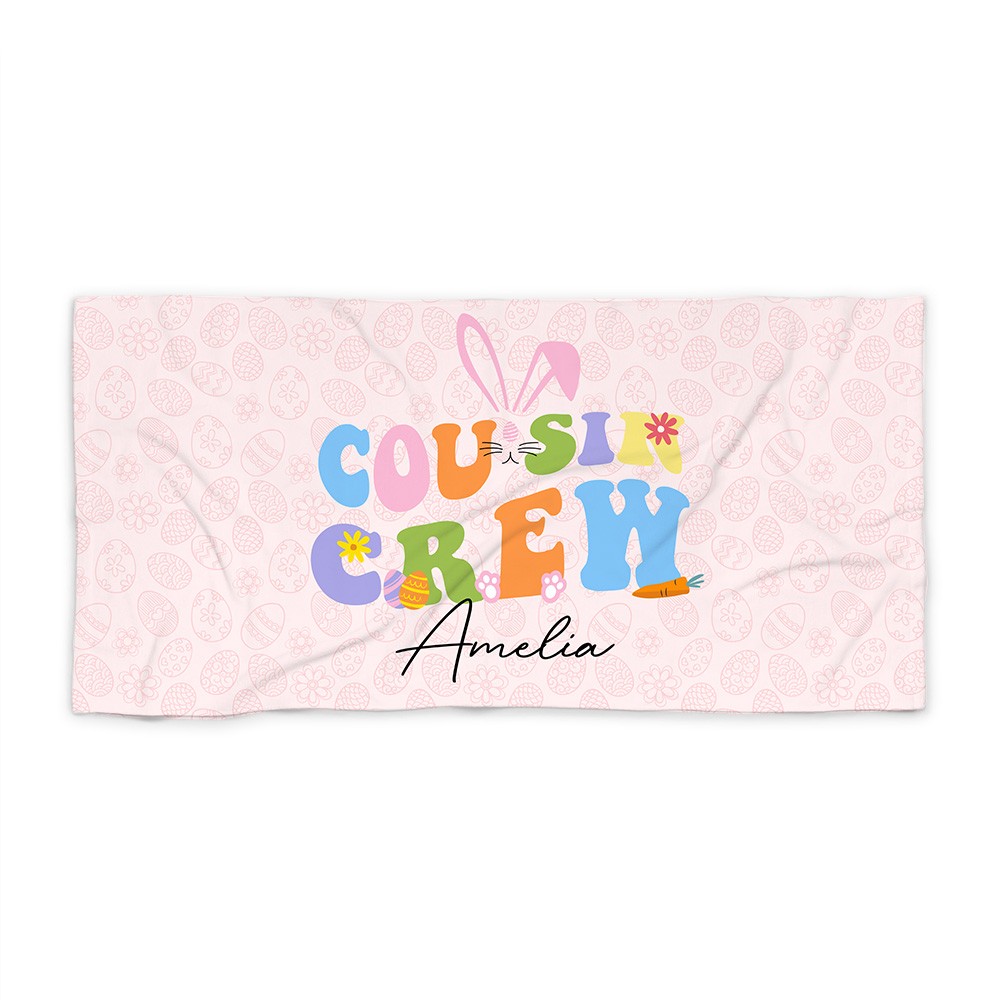 Personalized Cousin Crew Easter Beach Towel Custom Name, Multicolor Towel for Family and Kids