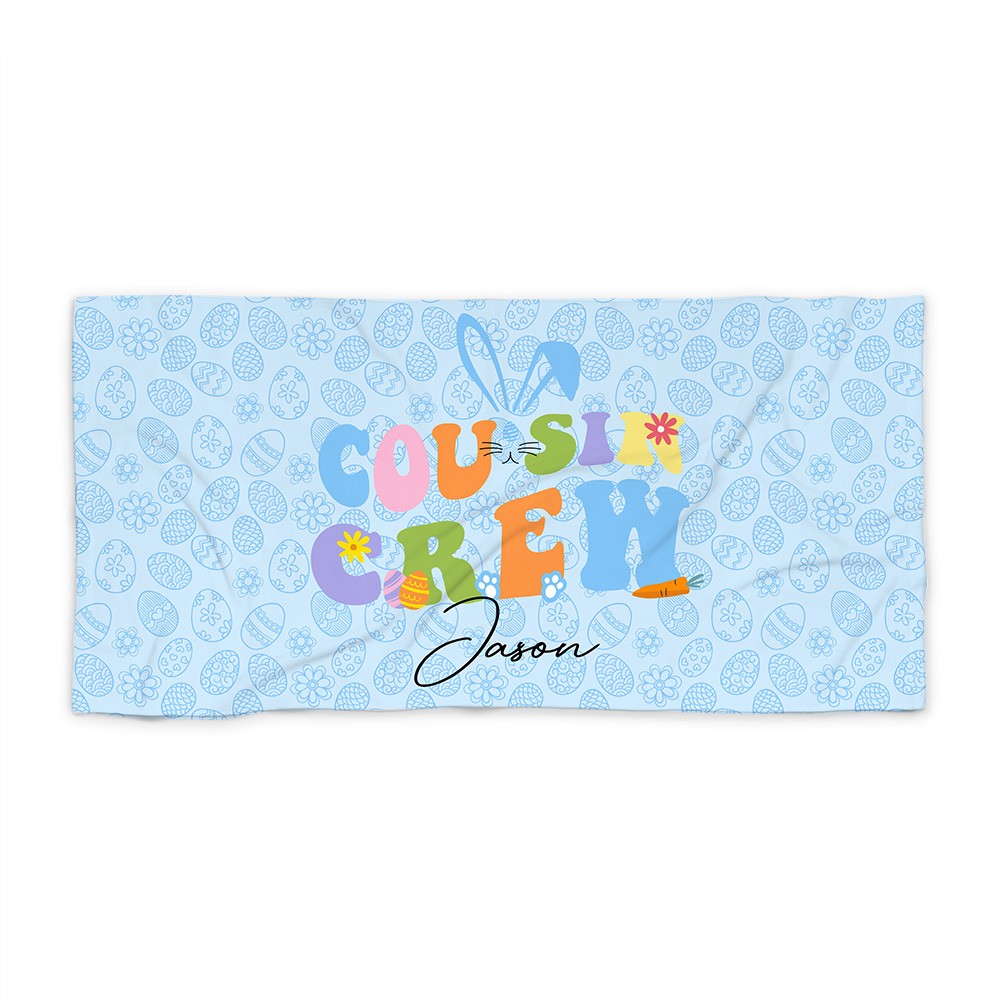 Personalized Cousin Crew Easter Beach Towel Custom Name, Multicolor Towel for Family and Kids