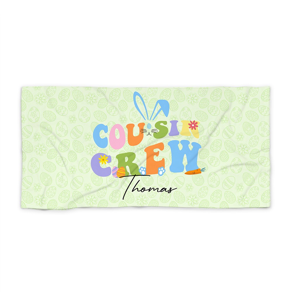 Personalized Cousin Crew Easter Beach Towel Custom Name, Multicolor Towel for Family and Kids