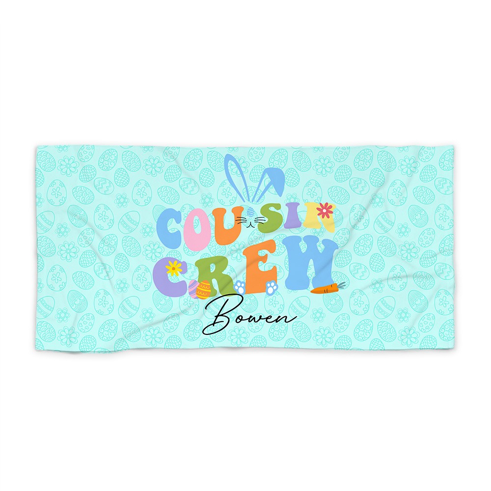 Personalized Cousin Crew Easter Beach Towel Custom Name, Multicolor Towel for Family and Kids