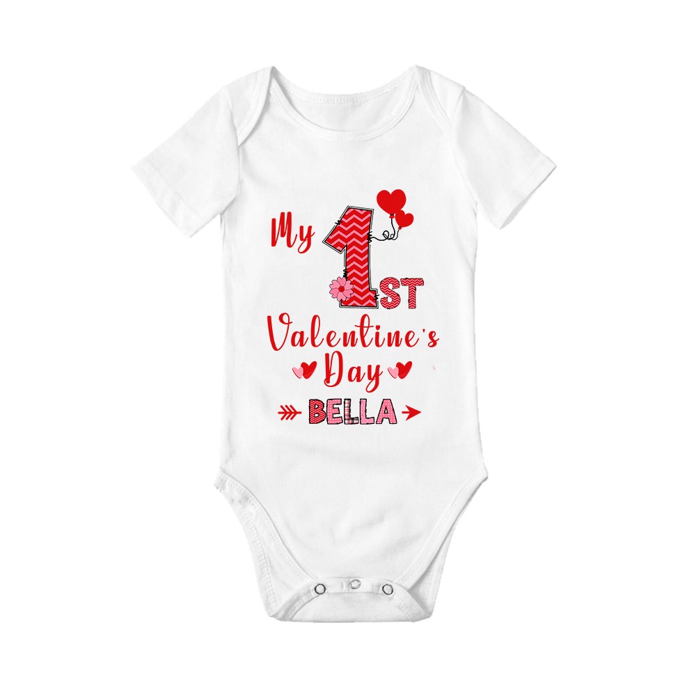 Personalized Baby's First Valentine's Day Crawling Onesie, Custom Name Baby Bodysuit, Cute Love Themed Outfit for Infants