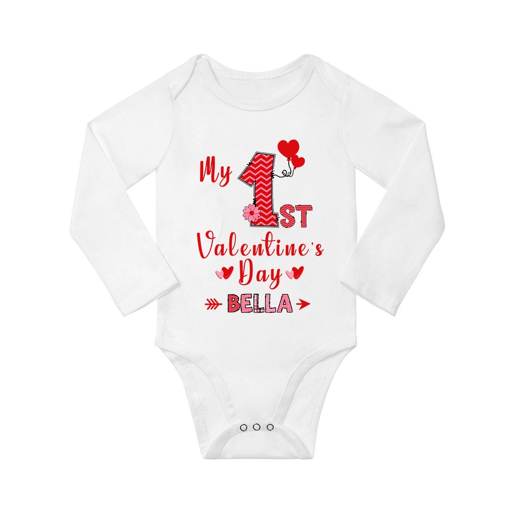 Personalized Baby's First Valentine's Day Crawling Onesie, Custom Name Baby Bodysuit, Cute Love Themed Outfit for Infants