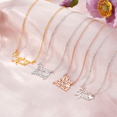 Collana personalizzata con due nomi e cuore, ciondolo con doppio nome personalizzato, regalo di San Valentino/anniversario/compleanno per moglie/fidanzata/lei