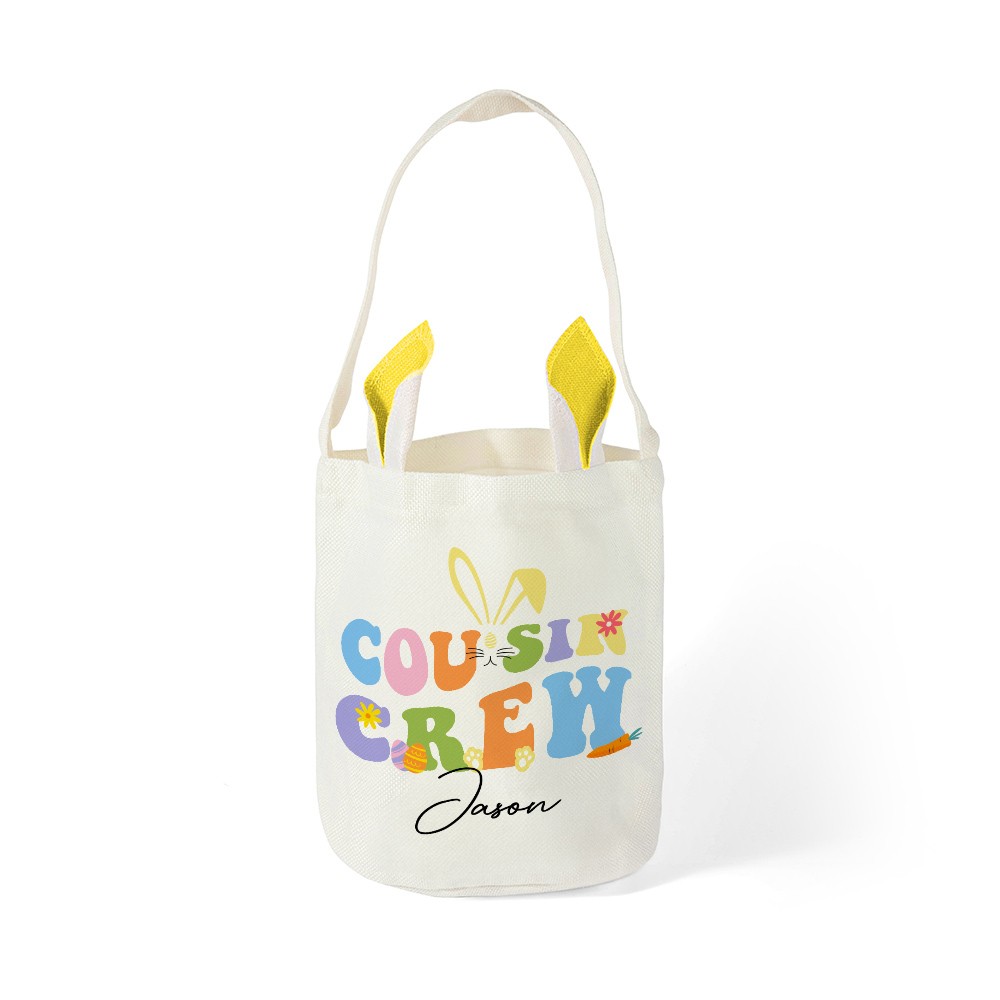 Personalized Cousin Crew Easter Egg Basket with Name, Custom Easter Egg Hunt Basket, Birthday Party Favors Gift for Kids