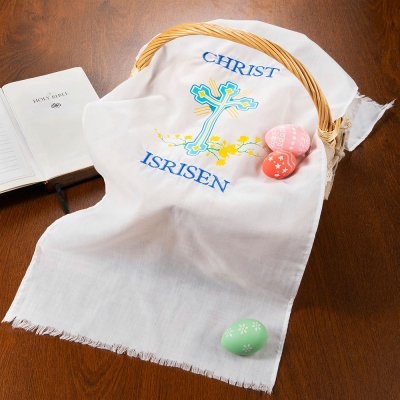 Custom Embroidered Cross Stitched Easter Basket Cover, Orthodox Linen Basket Cloth, Table Decor, Christian/Easter Gift for Mom/Family/Friends