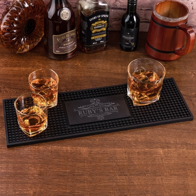 Custom Name Minimalist Black Square Bar Mat, Silica Gel Waterproof Non-slip Whisky Cocktail Beer Coaster, Gift for Dad/Husband/Boyfriend/Bartenders