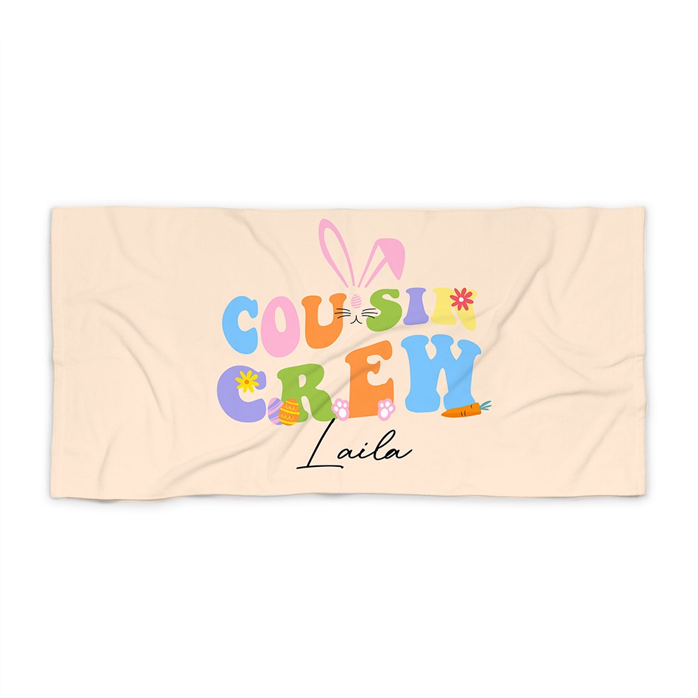 Personalized Cousin Crew Easter Beach Towel Custom Name, Multicolor Towel for Family and Kids