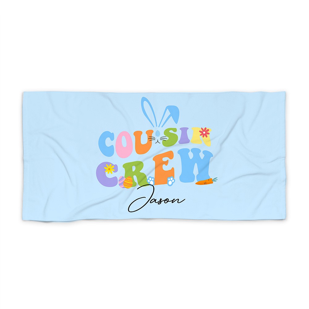 Personalized Cousin Crew Easter Beach Towel Custom Name, Multicolor Towel for Family and Kids