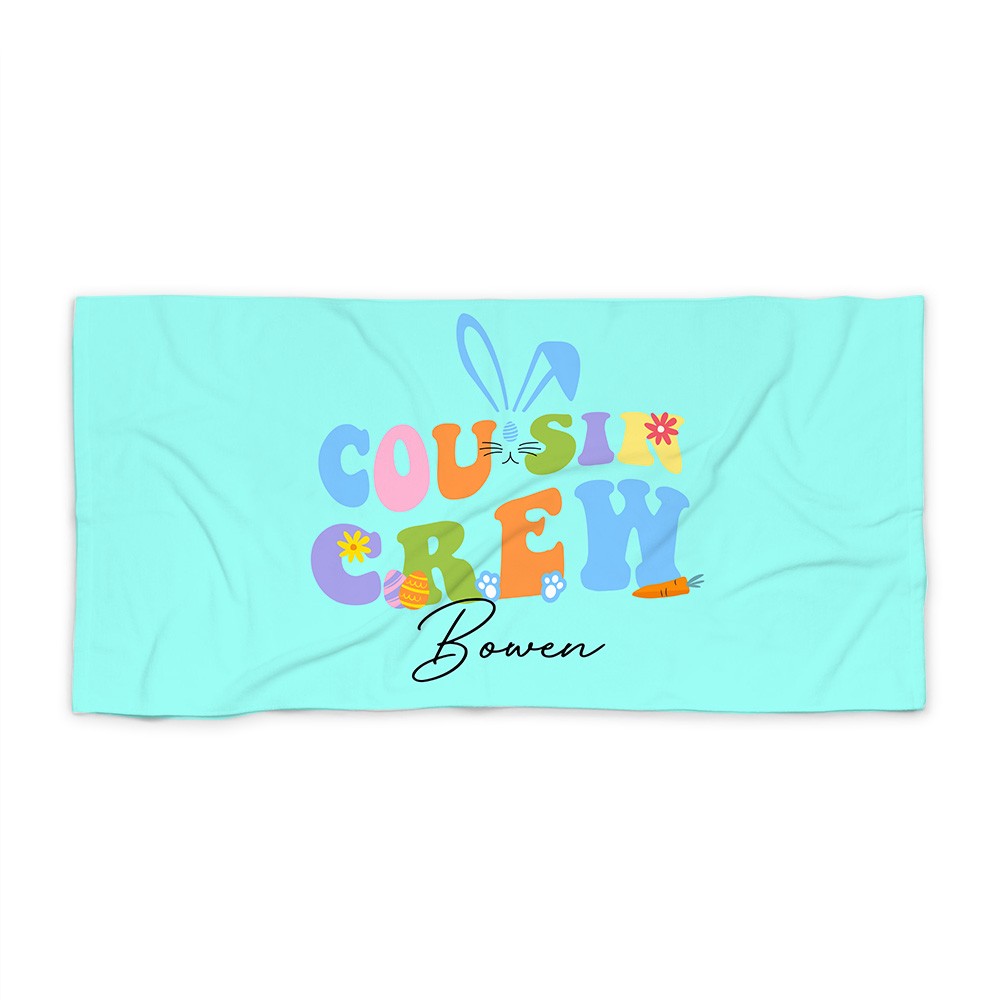 Personalized Cousin Crew Easter Beach Towel Custom Name, Multicolor Towel for Family and Kids