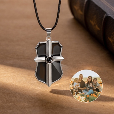 Custom Punk Cross Projection Necklace, Gothic Pendant Necklace with Photo, Unisex Jewelry, Easter/Birthday/Anniversary Gift for Gothic Lovers/Friends