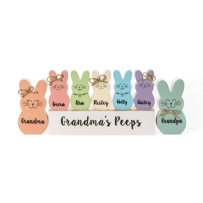 Personalized 1-10 Bow Tie Easter Bunnies Decoration, Custom Name Bunny Family Wooden Block Set, Easter Home Decor, Easter Gift for Mom/Grandma/Family