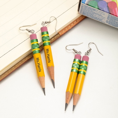 Personalized Name Mini Pencil Earrings, Women's Ear Clip/Hook Earrings, Fun Earrings, Back to School/Appreciation/Birthday Gifts for Teachers/Artists