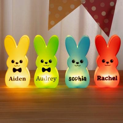 Personalized Easter Bunny LED Light with Name, Easter Rabbit Shaped Light Up Decoration, Easter Basket Stuffer, Easter Gift for Kids/Boys/Girls