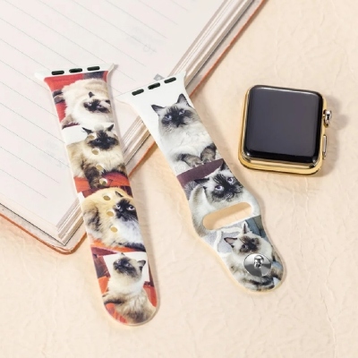 Personalized Pet Photos Waterproof Silicone Watch Band for Apple Watch, Custom 1-7 Pet Pictures Sports Watch Band, Birthday Gift for Pet Lovers/Owners