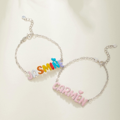 Personalized 3D Colorful Enamel Bubble Letter Bracelet, Dainty Sterling Silver Minimalist Bracelet, Birthday/Mother's Day Gift for Mom/Girlfriend/Her