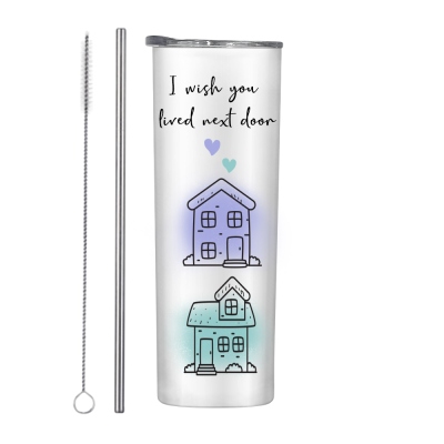 Custom Names & State Maps I Wish You Lived Next Door Tumbler, Stainless Steel 20oz Travel Mug with Straw, Long Distance Gift for Bestie/Family/Lover