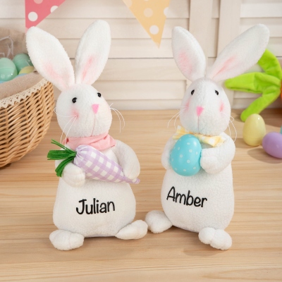 Personalized Easter Bunny with Name, Rabbit Holding Carrot/Egg Plush Doll, Easter Basket Stuffer, Easter Party Favor, Easter Gift for Kids/Boys/Girls