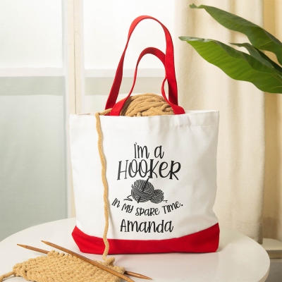 Custom Name Yarn Ball & Hooker Tote Bag, Large Capacity Canvas Tote Bag for Crochet, Birthday/Mother's Day Gift for Crochet Lovers/Mom/Grandma