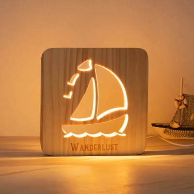 Personalized Name Sailboat LED Night Light, Custom Wooden Carving Night Lamp, Creative Nautical Home Decor, Gift for Family/Friends/Ocean Lovers